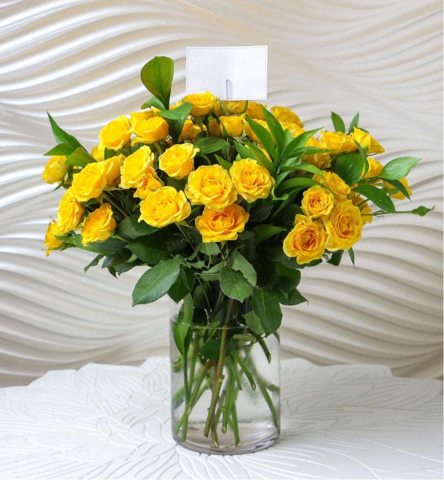 Vase Flowers - Yellow Baby Roses